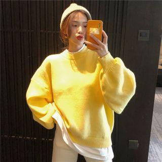 Puff-sleeve Sweater / Straight-leg Pants