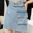 Flap-pocket Denim Miniskirt
