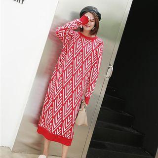 Long-sleeve Geometry Midi Sweater Dress