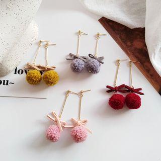 Bow Pom Pom Drop Earring / Clip-on Earring