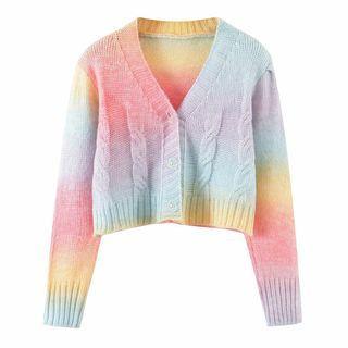 Gradient Cropped Cardigan Gradient - Pink & Blue & Yellow - One Size