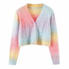 Gradient Cropped Cardigan Gradient - Pink & Blue & Yellow - One Size