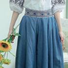Embroidered Denim Culottes Blue - One Size