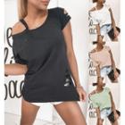 Distressed Cold-shoulder Short-sleeve T-shirt