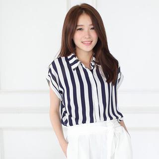 Short-sleeve Striped Chiffon Blouse