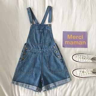 Plain Roll-up Denim Jumper Shorts