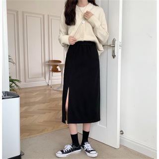 Plain Side Split Midi Skirt