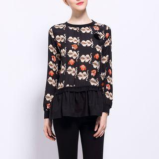 Swan Print Long Sleeve Top