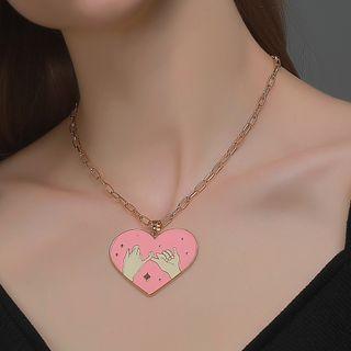 Hand Gesture Heart Pendant Alloy Necklace 01 - 1 Pc - Gold - One Size