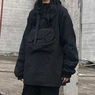 Buckled Lace-up Half-zip Pullover Black - One Size