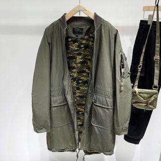 Detachable Hooded Mock Two Piece Trench Jacket