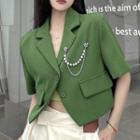 Set: Short-sleeve Plain Blazer + Heart Chain Brooch