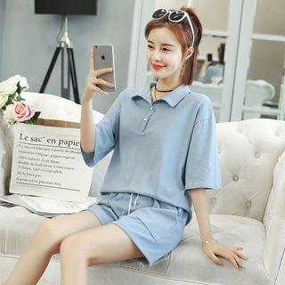 Set: Plain Elbow Sleeve Polo Shirt + Shorts