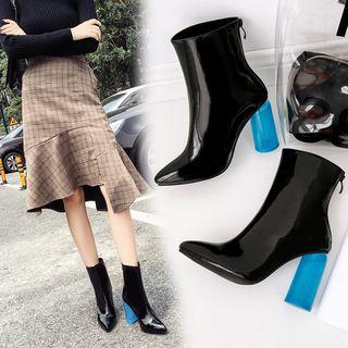 Pointy Toe Contrast Chunky Heel Short Boots