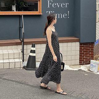 Spaghetti-strap Dotted Long Tiered Dress