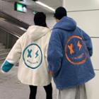 Smiley Face Embroidered Fleece Zip-up Hoodie