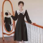 Floral Embroidered Two-tone Long Sleeve Dress