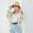 Leaf Print Open Front Chiffon Shirt Off-white - One Size