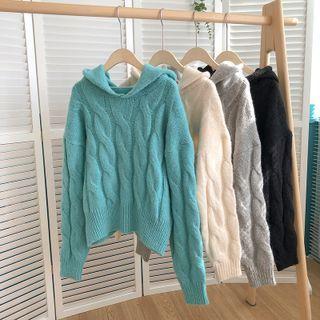 Hooded Long-sleeve Loose Linen Twist Knit Sweater