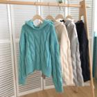 Hooded Long-sleeve Loose Linen Twist Knit Sweater