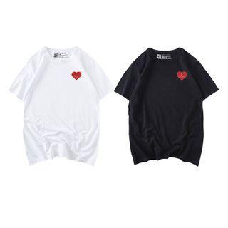 Short-sleeve Couple Heart Printed T-shirt