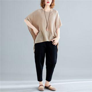 Irregular Hem Elbow-sleeve T-shirt