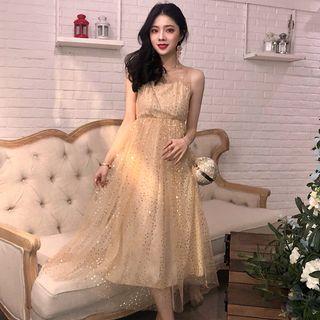 Glitter Strappy Midi A-line Dress
