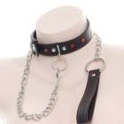Alloy Chain Faux Leather Choker 1pc - Black & Red & Silver - One Size
