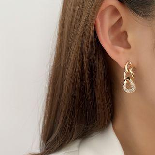 Rhinestone Earring 1 Pair - Rhinestone Chain Earring - Gold Plating - One Size