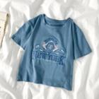 Letter Embroidered Short-sleeve T-shirt Blue - One Size