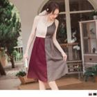 Spaghetti Strap V-neck Color Block A-line Dress