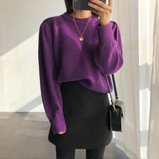 Shirred-trim Wool Blend Knit Top