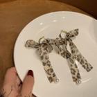 Leopard Print Ribbon Faux Pearl Dangle Earring 1 Pair - Silver Stud - Leopard - Beige - One Size