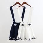Cat Embroidered Mini Overall Dress