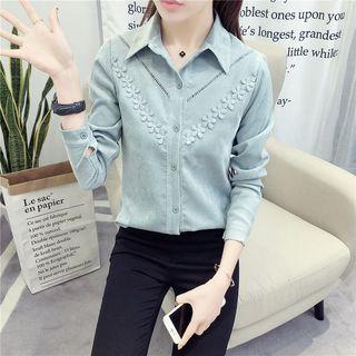 Flower Applique Corduroy Long-sleeve Shirt