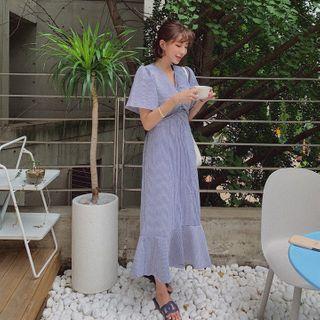 Shirred Stripe Maxi Mermaid Dress