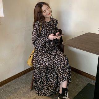 Long-sleeve Floral Midi Dress / Buttoned Jacket