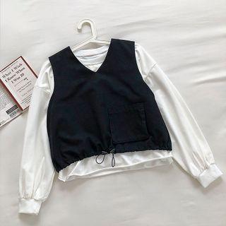 Plain V-neck Drawcord Cargo Vest
