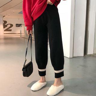 Contrast-trim Cropped Knit Pants Black - One Size