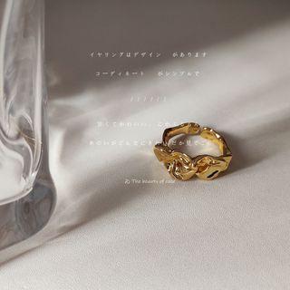 Shirred Alloy Open Ring C-487 - Gold - One Size