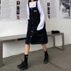 Letter Embroidered Denim Jumper Dress Black - One Size