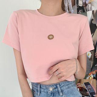 Short-sleeve Logo Print Cropped T-shirt