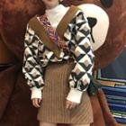 Set: Mock-neck Sweater + Striped Skirt