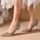 Pointed Faux Pearl Glitter High Heel Pumps