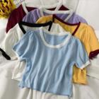 Contrast-edge Crop T-shirt In 7 Colors