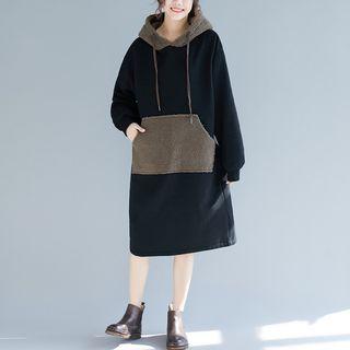 Color Block Midi Hoodie Dress Black - One Size
