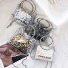 Set: Transparent Lettering Chain Strap Crossbody Bag + Sequined Zip Pouch
