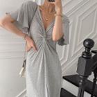 Short-sleeve Twisted Midi Dress Gray - One Size