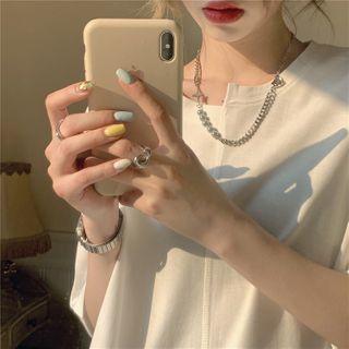 Short-sleeve Plain Irregular T-shirt