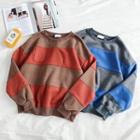Color-block Striped Single-pocket Fleece Sweatshirt